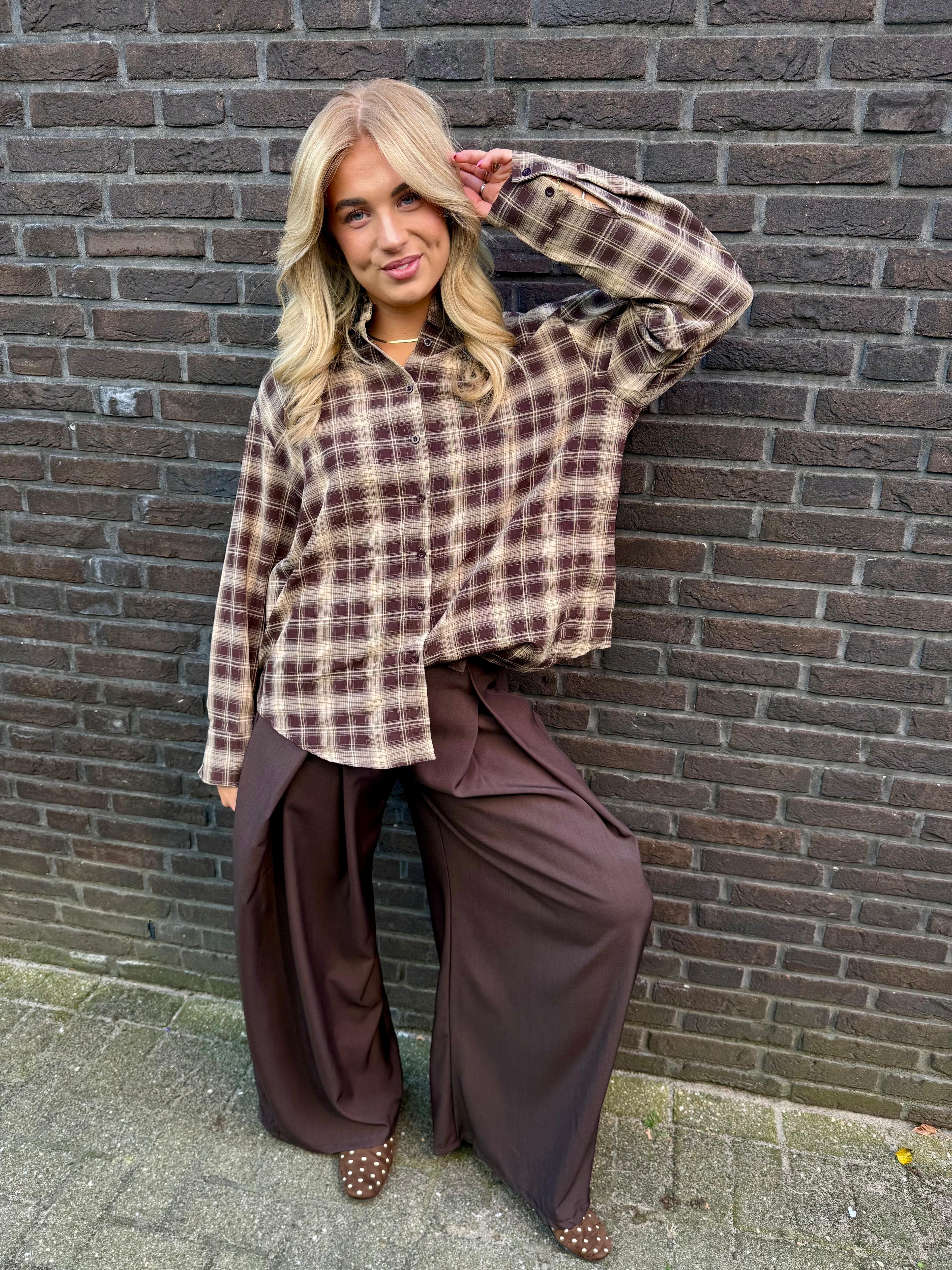  Blouse geruit bruin | Robine
