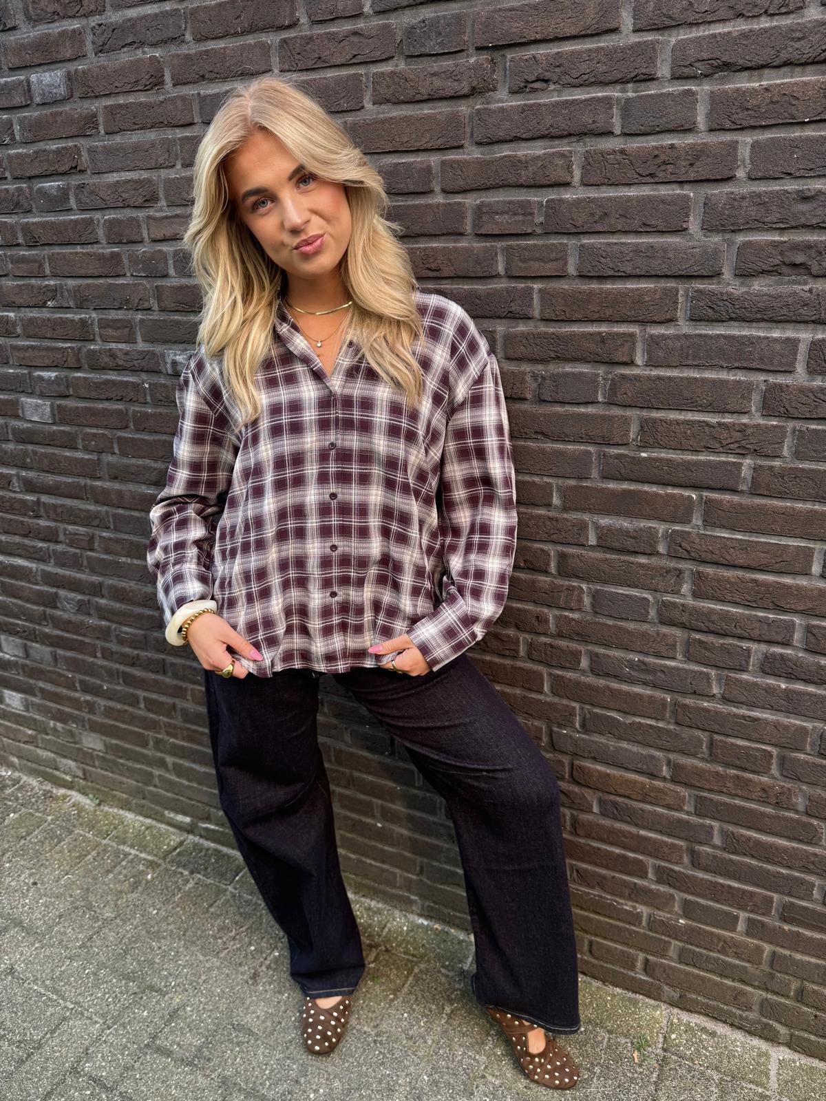  Blouse geruit burgundy | Robine