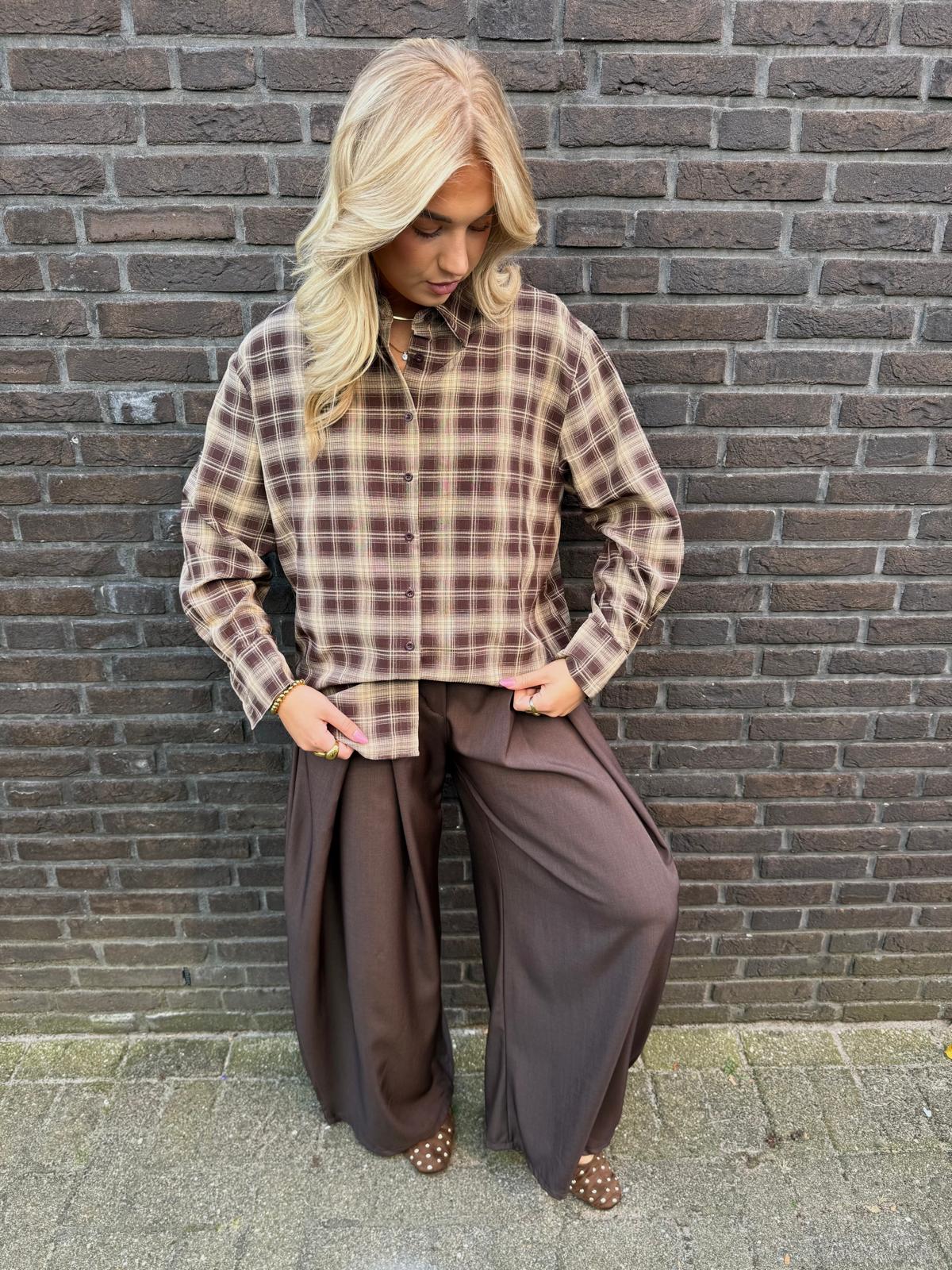  Blouse geruit bruin | Robine - Afbeelding 3