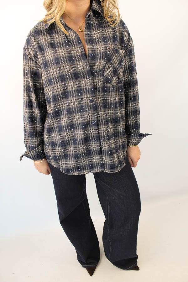  Ruiten strass blouse navy | Bo - Afbeelding 3
